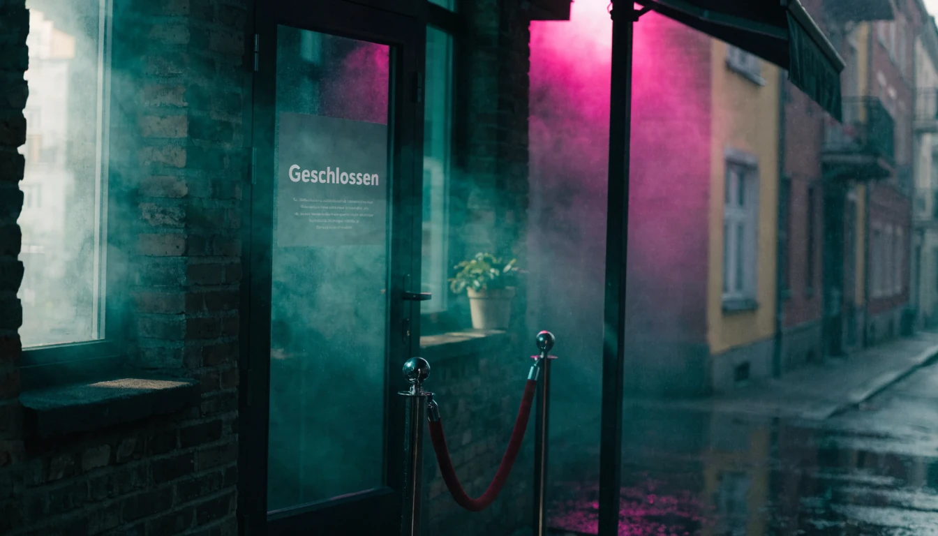 Geschlossener Eingang einer Spielhalle mit Sperrschild.